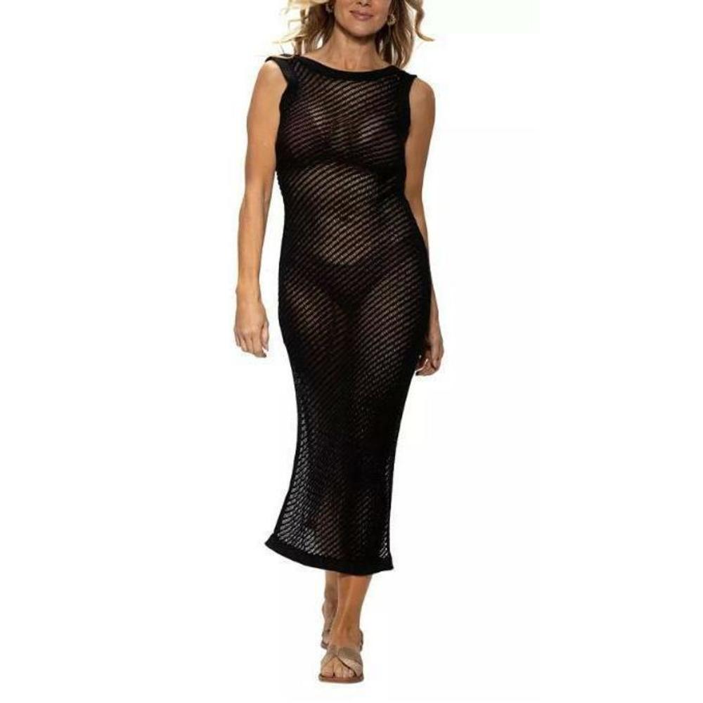 Dotti Women's Black Scoop-Back Sleeveless Crochet Dress Swim Cover-Up M
